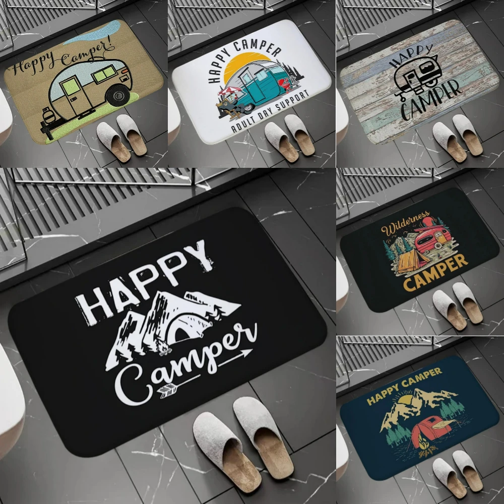 Joyful Camping Car Design Door Mat Cartoon Style NonSlip Entrance Rug for Living Room Bedroom Nursery Garden Balcony Sunroom