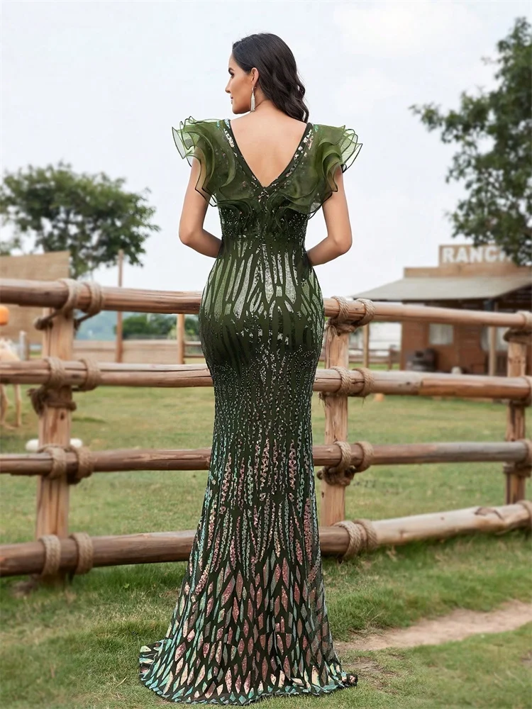 Elegant Black Evening Dresses Women 2025 Luxury Long Mermaid Formal Sequins V-neck Prom Wedding Party Cocktail Gown