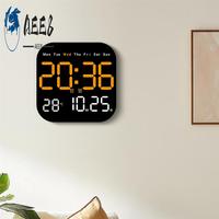 AEE8-Digital Wall Clocks Temperature Date Week Dispaly Electronic Table Clock 12/24H Wall-Mounted LED Alarm Clock Remote