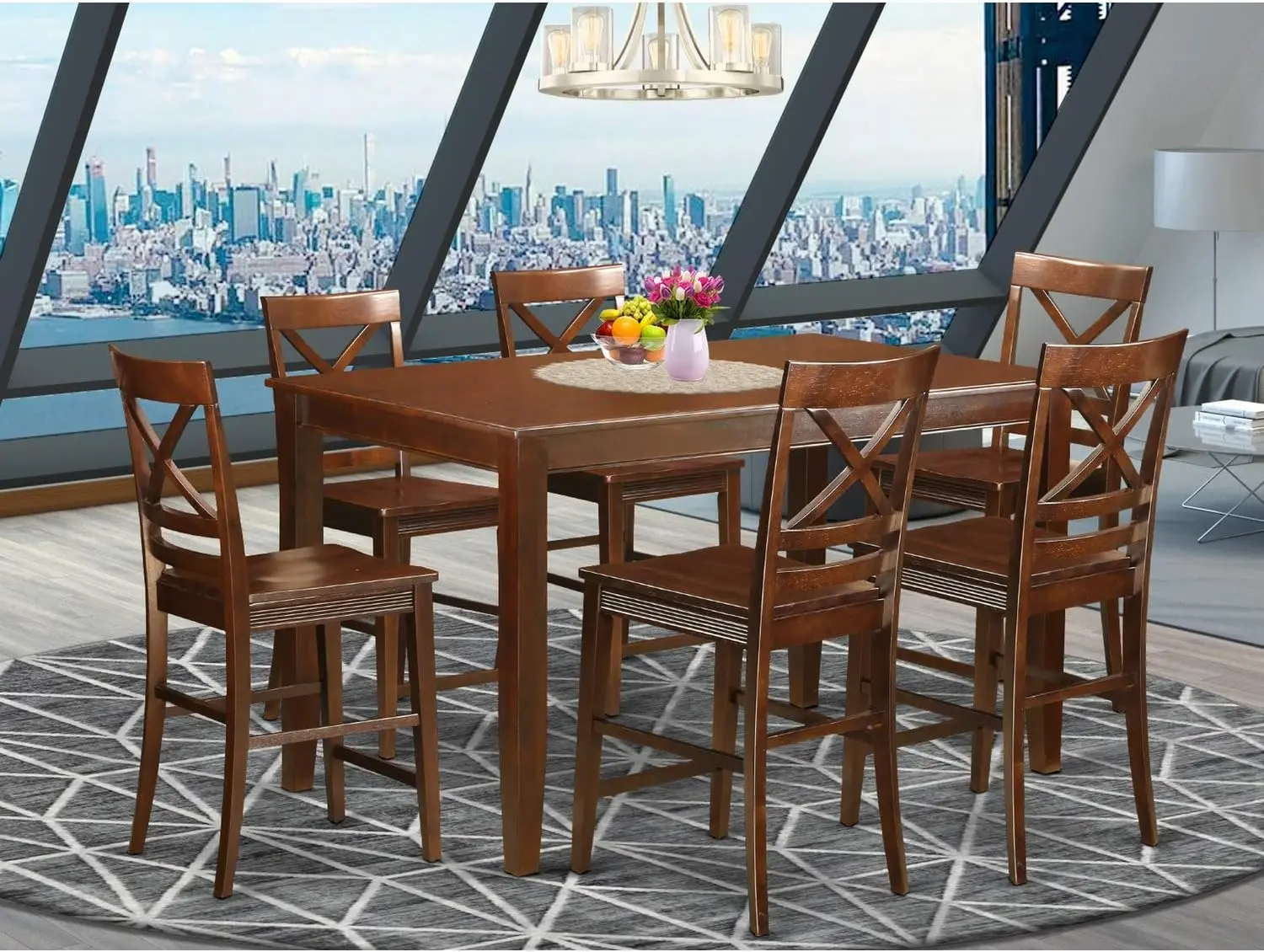 

5/7 Pc Wooden Mid Century Dining table set,Dining counter height set with high top Table and 5/6 Kitchen stool for living room