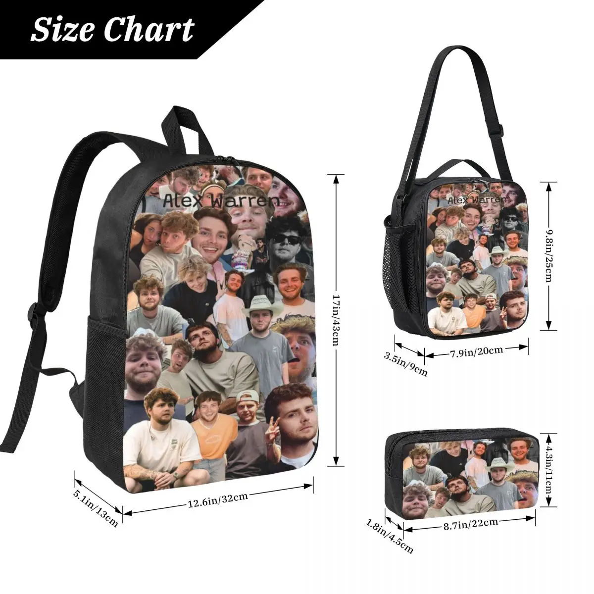 3Pcs Alex Warren merch Backpack Set for Girls Boys Pencil Boxes Bookbag Sets with Lunch Box For School Students Knapsack