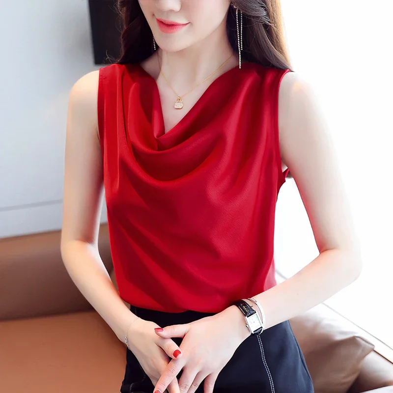 2022 Summer Sleeveless Clothes New Sexy Women Tops Solid Stain Blouse Ruffled White Shirt Slim Streetwear Tops Fashion Blusas