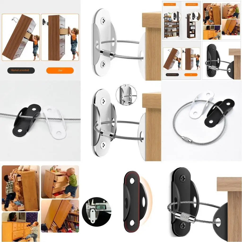 

2pcs Stainless Steel Anti Tip Furniture Anchors Furniture Wall Straps Secure Heavy Falling Furniture Prevention Straps L8RB