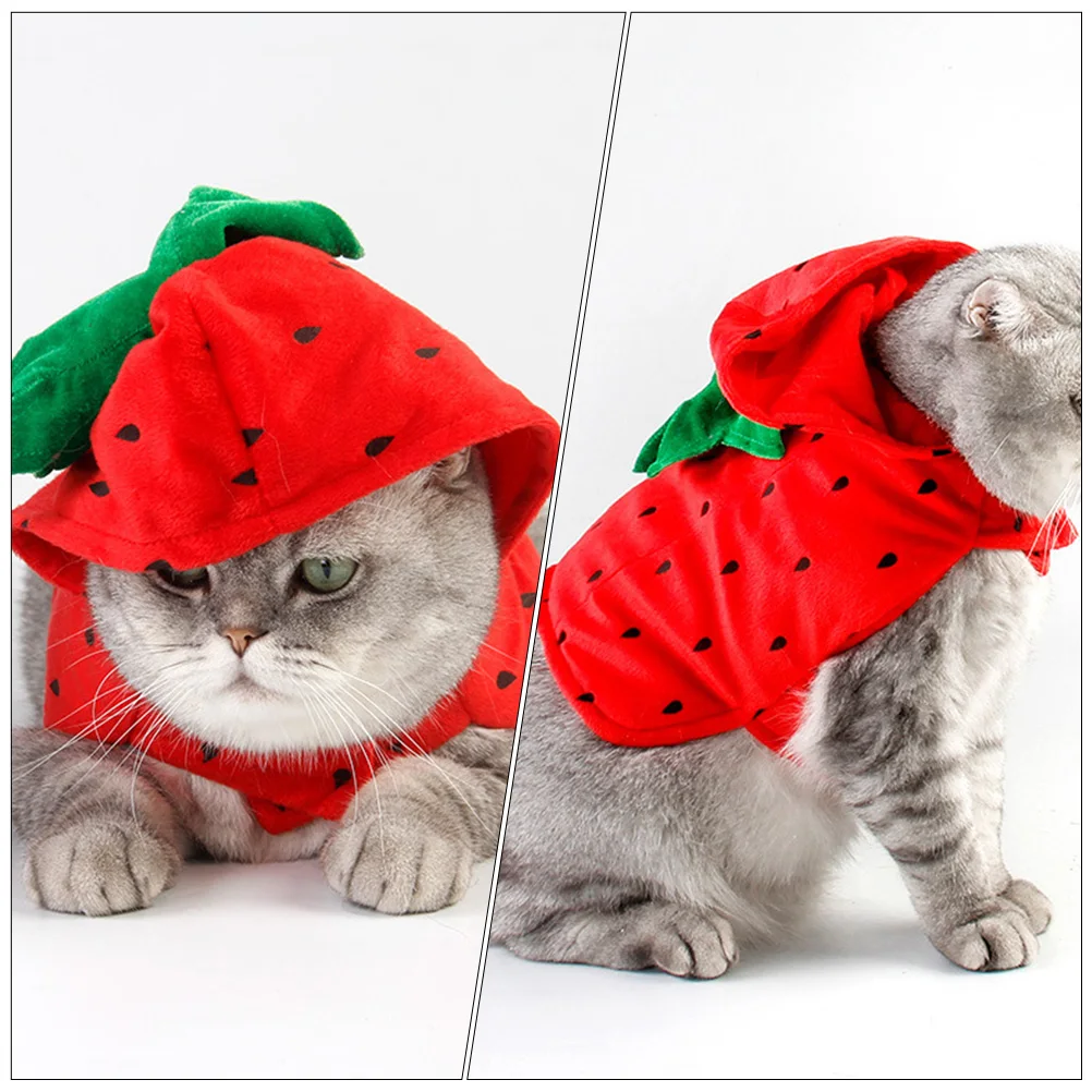 

Strawberry Costume for Pets Red Hoodie Shirts Cat Dog Apparel Small Size Funny Halloween Clothing Photography Prop