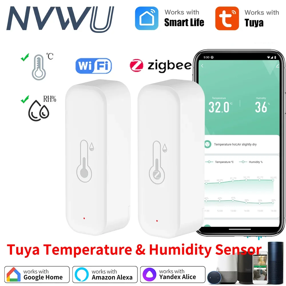 

Tuya WiFi Zigbee 3.0 Temperature and Humidity Smart Home Thermometer Hygrometer APP Remote Alarm Work with Alexa Google Home