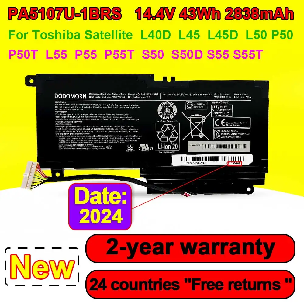 

New PA5107U-1BRS Laptop Battery For Toshiba Satellite L40D L45 L50 P50-A L55-A5226 P50T P55 P55-A5200 P55T S50-A-K1M S55 S50D