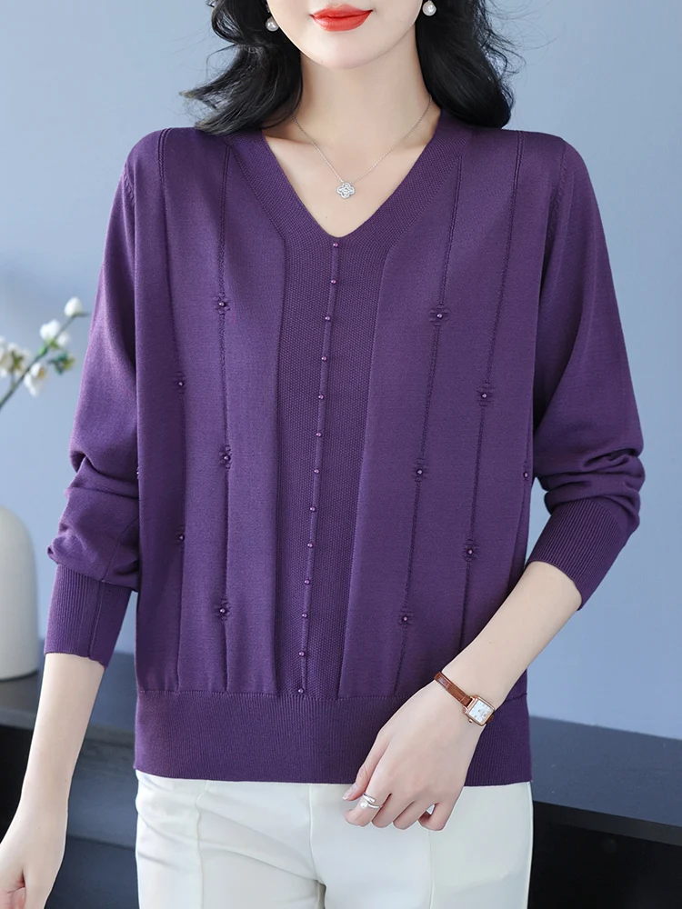 

V Neck Sweater Woman 2024 Spring Autumn Korean Fashion Pullover Femme Womens Clothing Long Sleeve Top Knitwear Sweaters