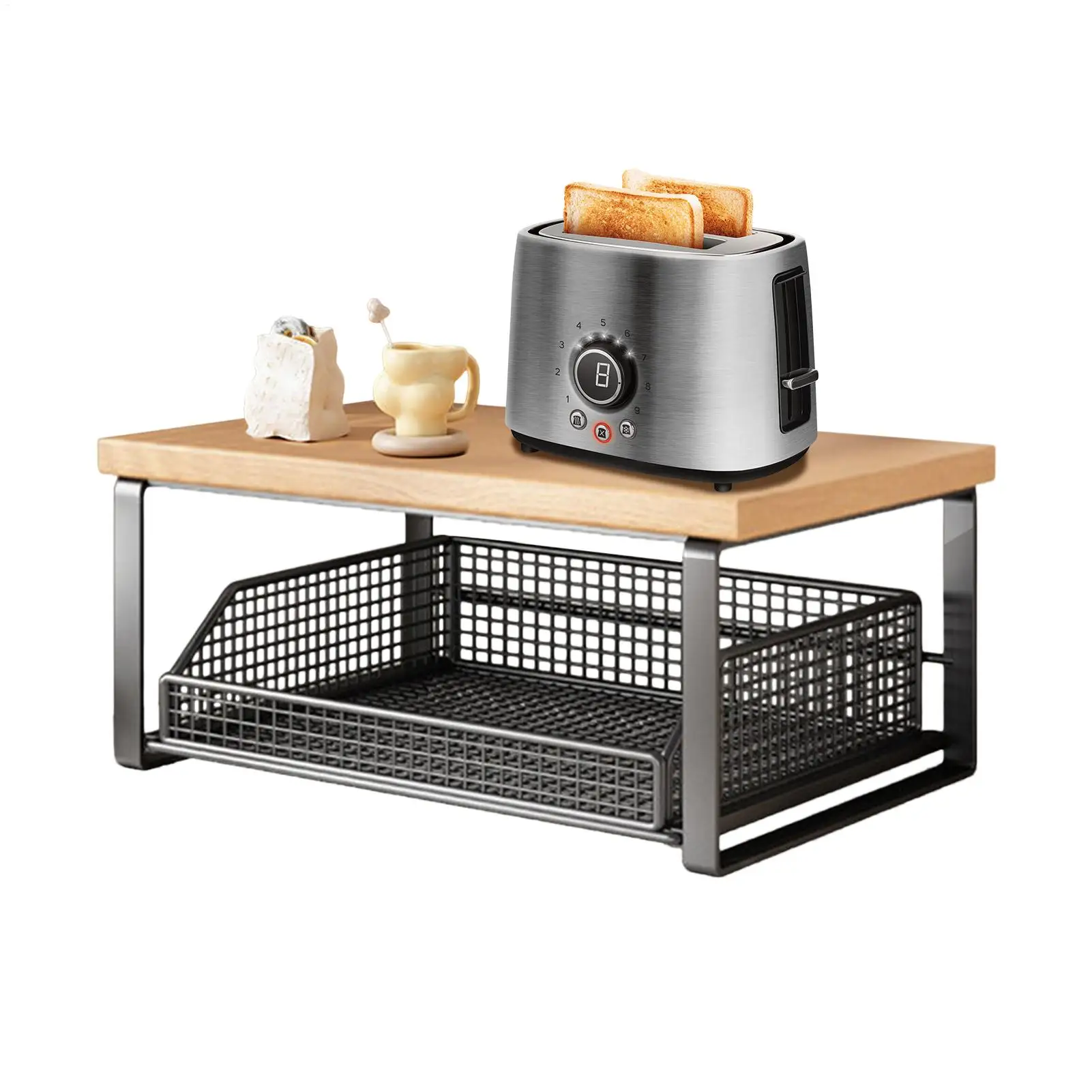 Microwave Countertop Storage Rack With Adjustable Pull-out Storage Basket Double Layer Heavy Duty Kitchen Organization Basket