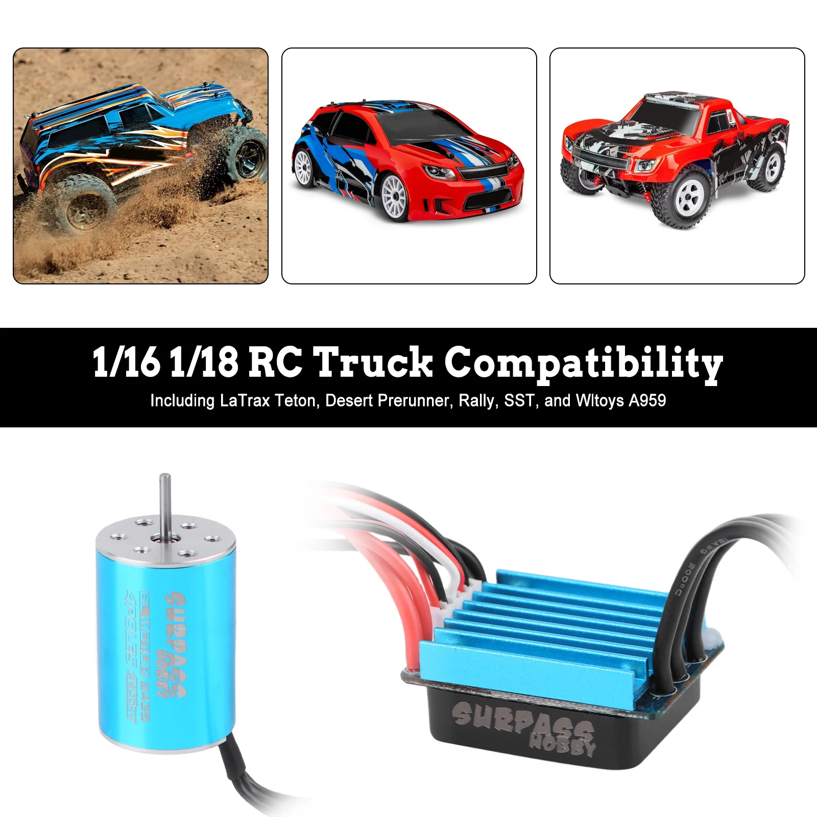 2435 4800KV Brushless Motor and 25A ESC Combo for 1/18 RC Car Truck Upgrades, Compatible with LaTrax Teton, Rally, SST