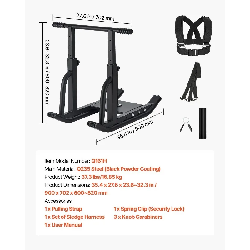 Weight Power Pull Push Sled Workout Fitness Strength Speed Training Sled Black