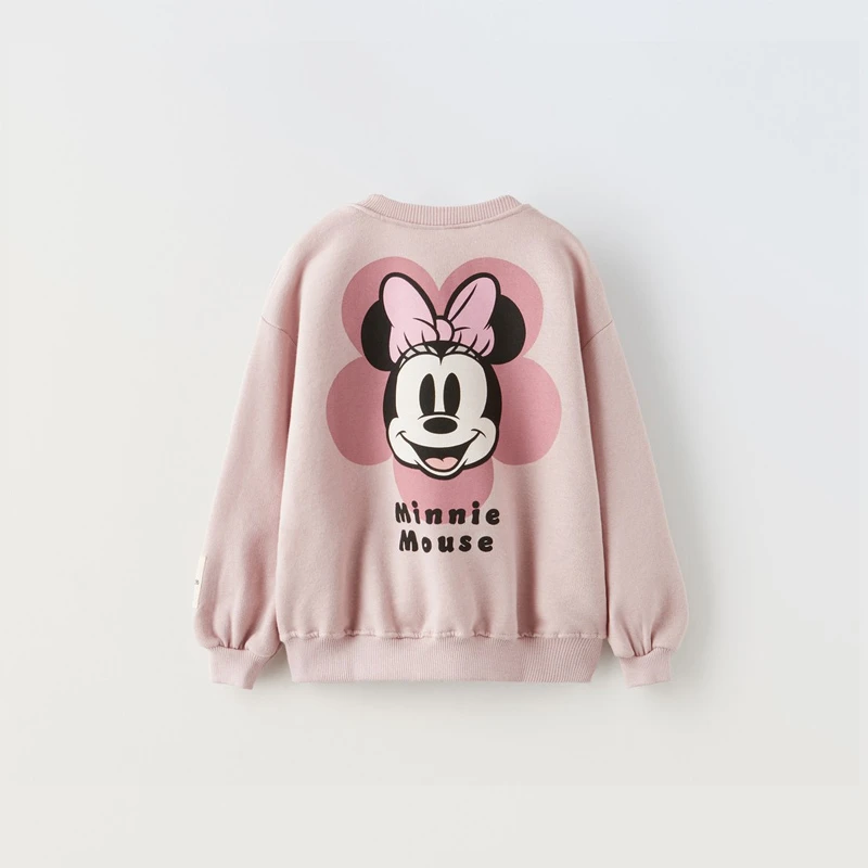 Sweat-shirt imprimé Minnie, vêtements d'automne à manches longues pour enfants, sweat à capuche à la mode, dessin animé, col rond, hauts amples pour bébés, vêtements décontractés, nouvelle collection