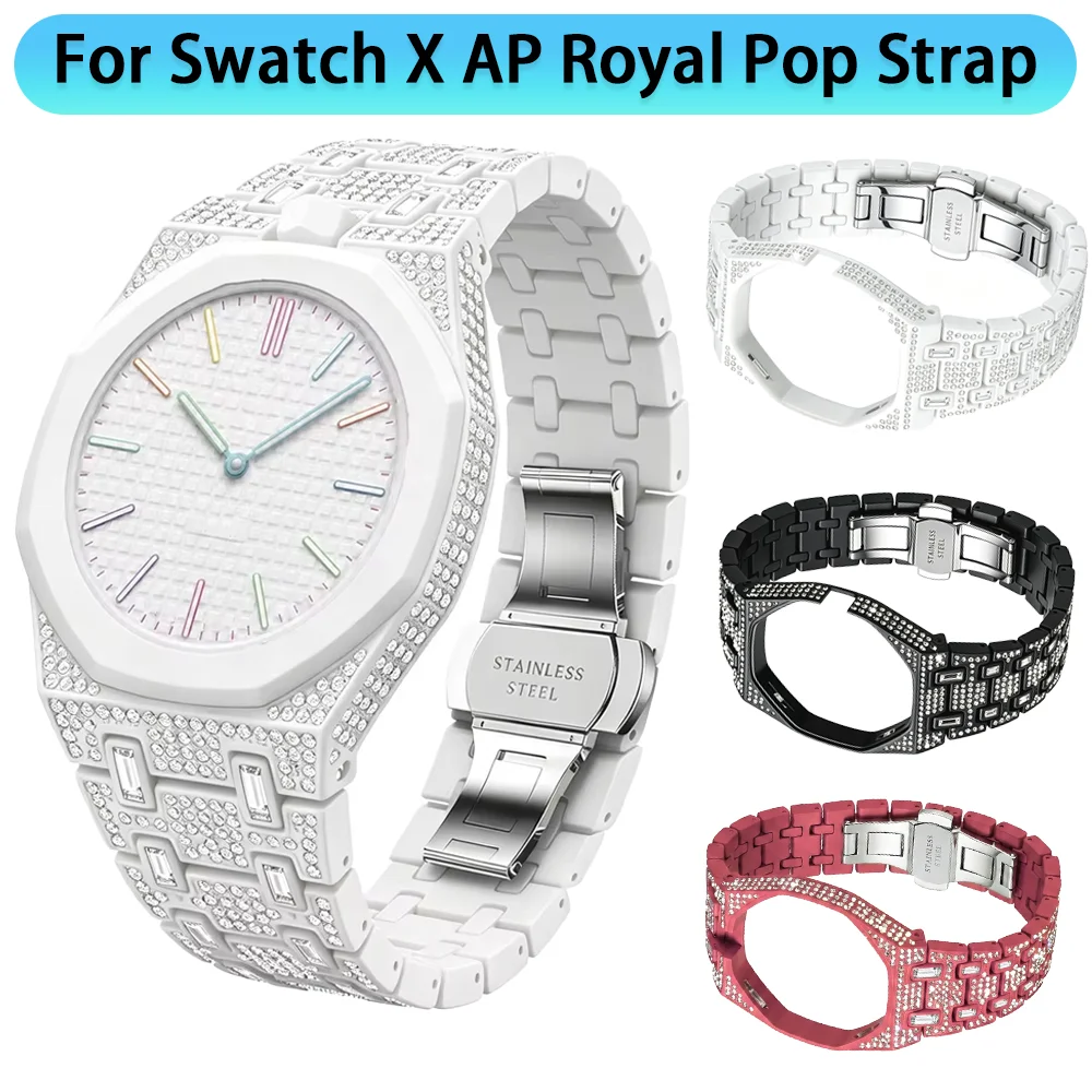 Metal Diamond Band Modification Kit for Swatch X AP Royal Pop Catalpa Alloy Strap Bracelet for Royal Pop Replacement Accessories