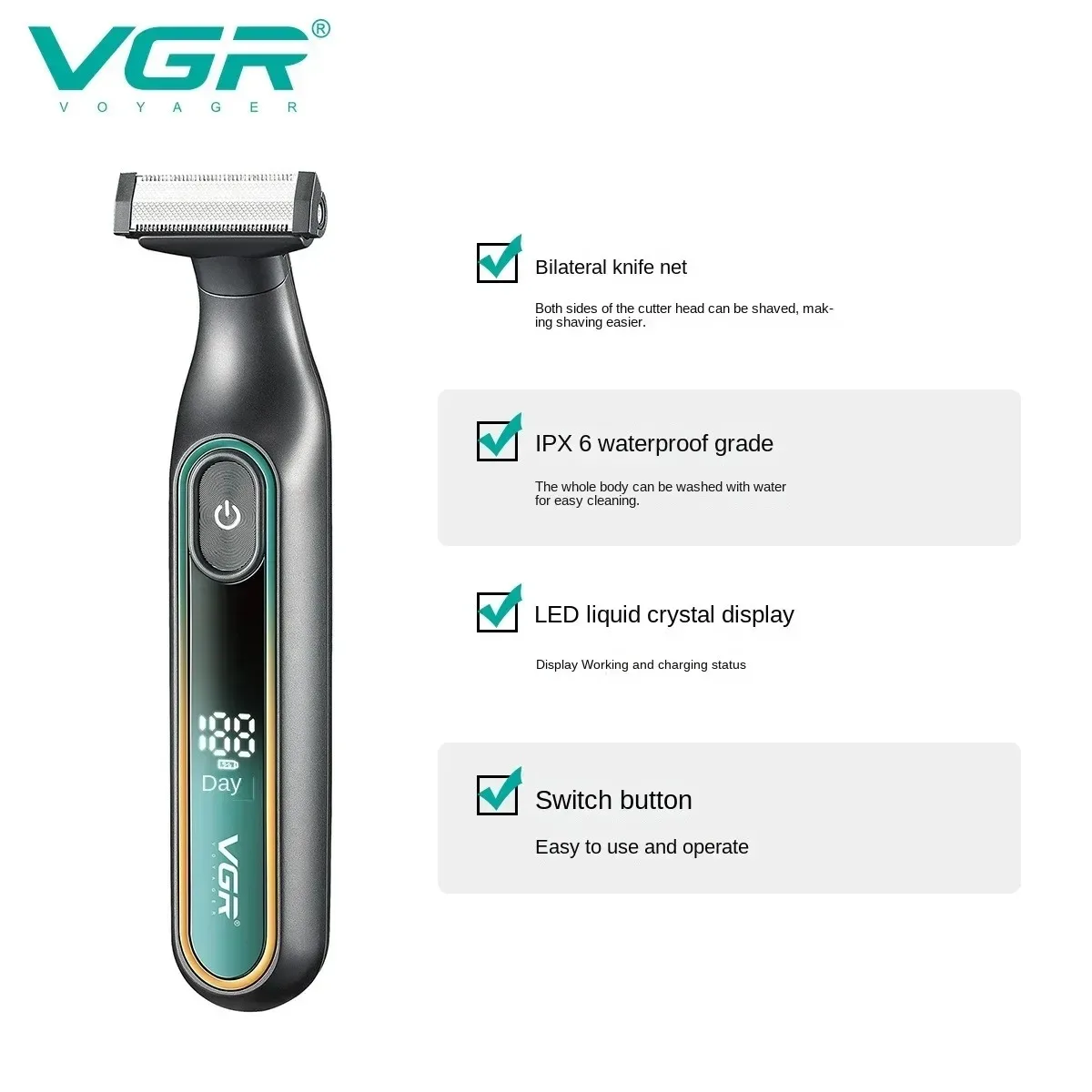 VGR Shaver Professional Razor Portable Hair Trimmer Adjustable Beard Trimmer IPX6 Razor Electric Shaving Machine for Men V-360