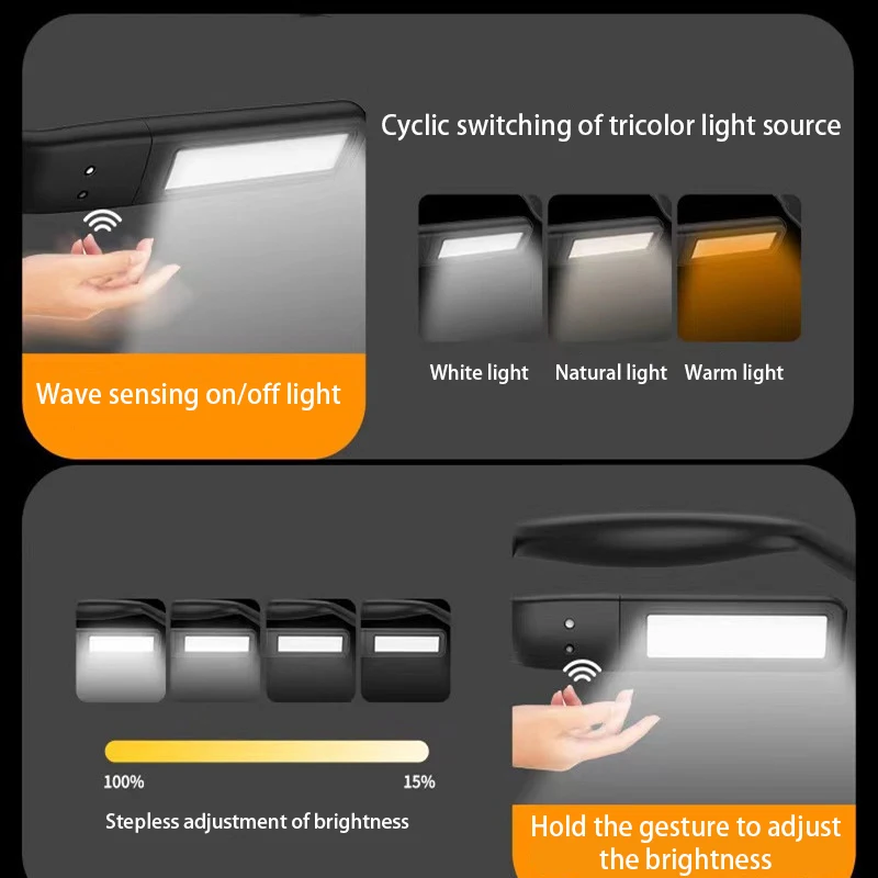 LED Neck Reading Light USB Rechargeable Book Lights 3 Colors Brightness Stepless Dimming Repair Flashlight Camping Lamp