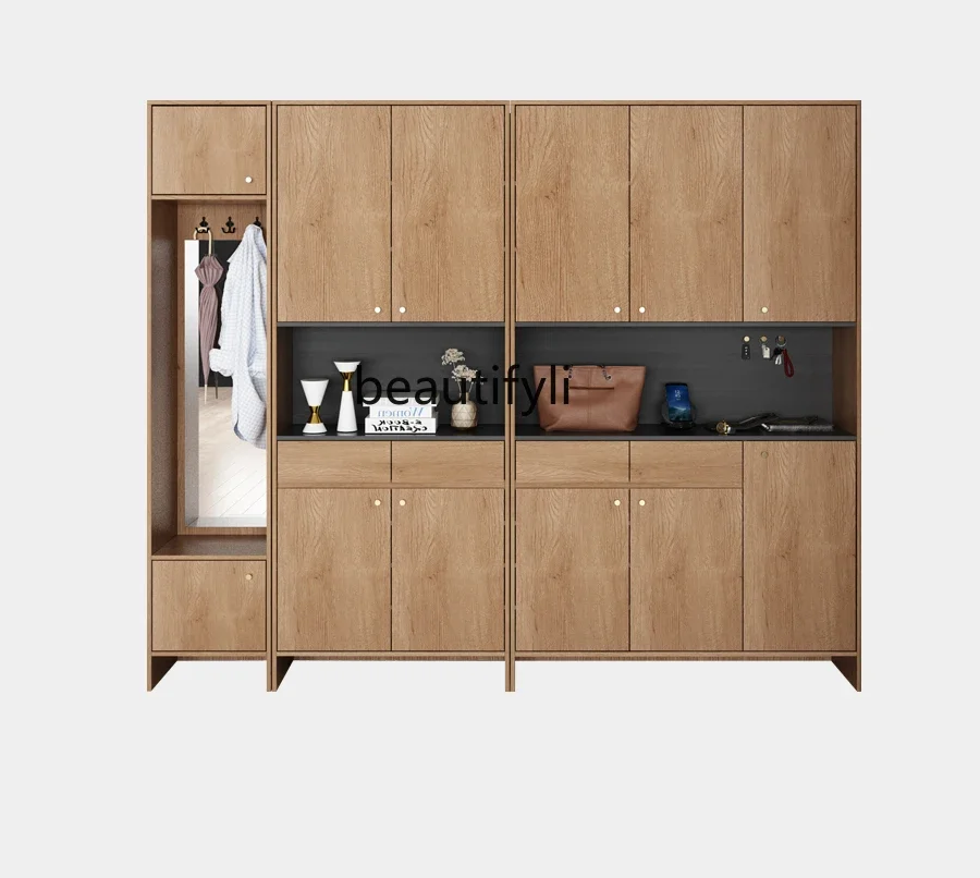

zxqNordic Solid Wood Shoe Cabinet Home Doorway Large Capacity Coat and Cap Locker Living Room Wall Storage Cabinet to the Top