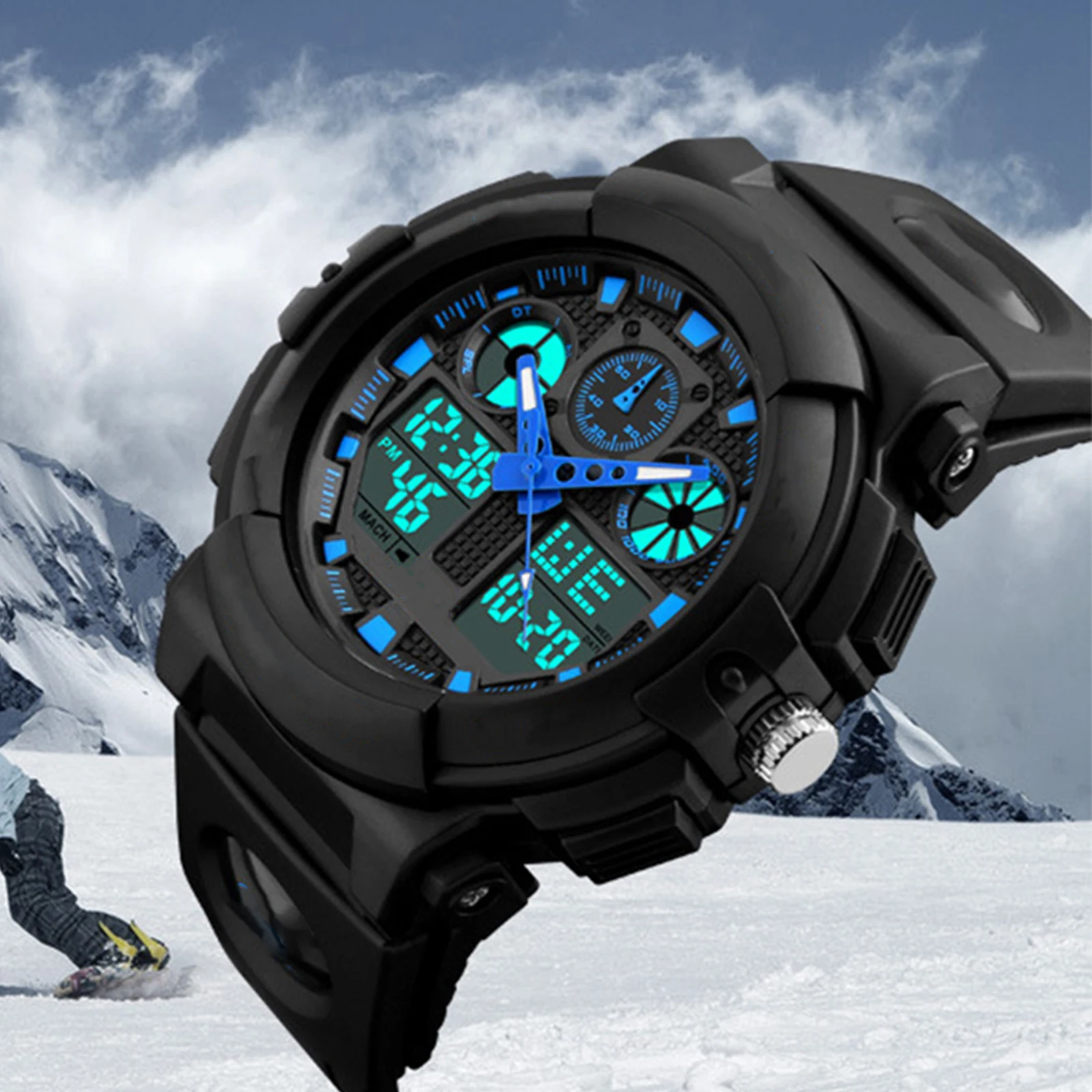 

Waterproof Digital Watch for Men Sports LED Quartz Movement 50M Water Resistant Chronograph Alarm Dual Time Display PU Strap