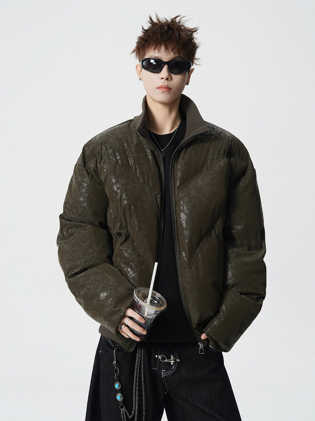 

Мужское зимнее модное хлопковое пальто из глянцевой искусственной кожи American Vibe High Street, верхняя одежда из хлопкового пальто CleanFit или Thiened