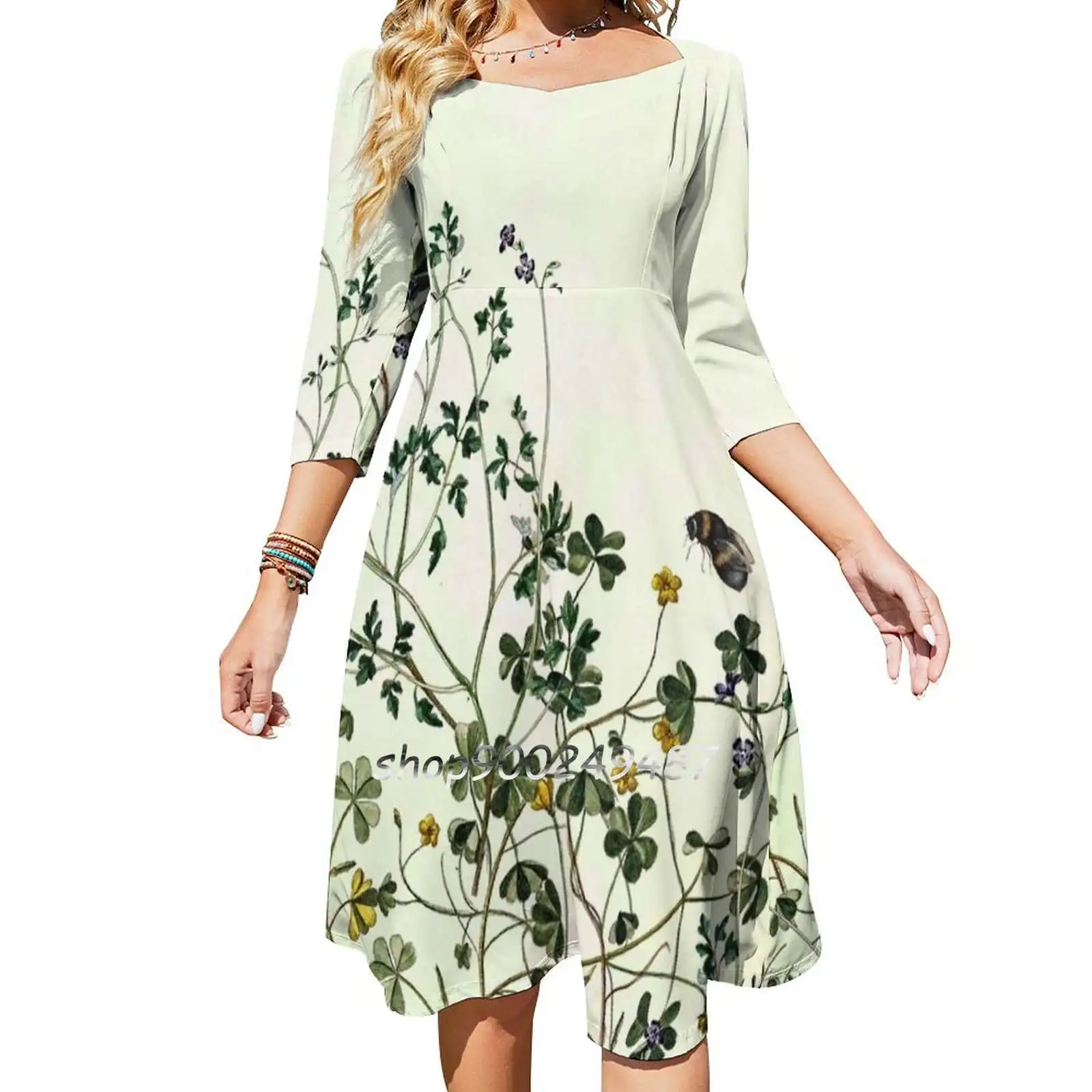 

Overgrowing My Garden Square Neck Dress Cute Loose Print Dresses Elegant Beach Party Dress Floral Nature Gardens Flowers