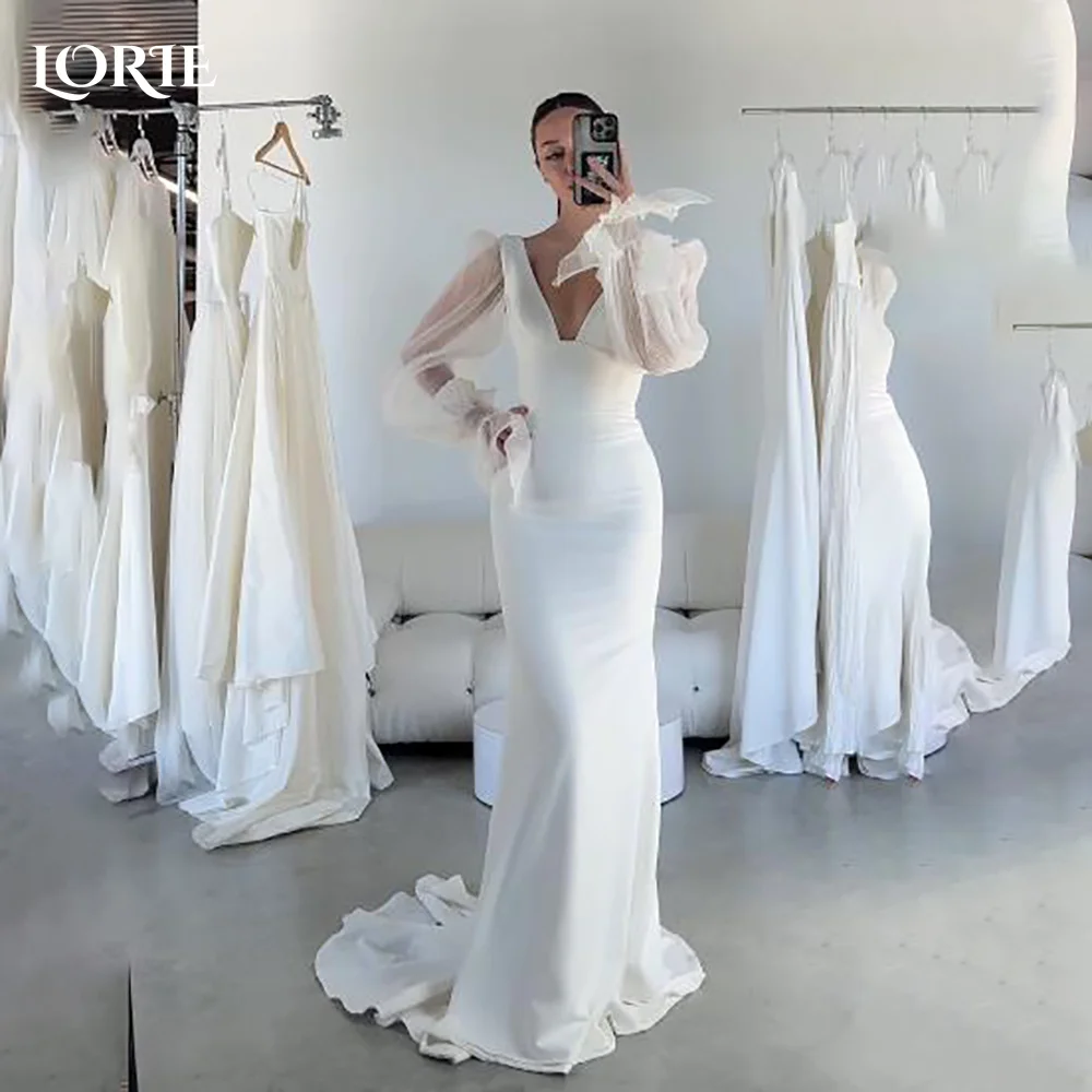 

LORIE Sexy Satin Puff Sleeve Wedding Dresses A-line Pleats Sweetheart Elegant Customized Ivory Bridal Gown vestidos de novia
