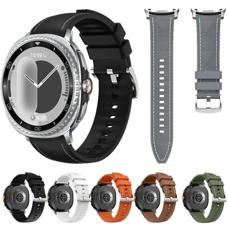 Original Silikon + Lederarmband für Samsung Galaxy Watch 8 Classic 46 mm, weiches, bequemes Armband Galaxy Watch 8 40/44 mm Correa