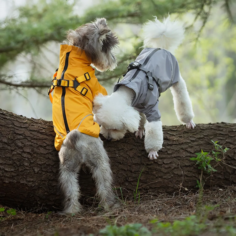 Waterproof Dog Rain Jacket with Harness Safety Reflective Dog Raincoat for Small Dogs Pet Outdoor Jackets for Jungle Camping