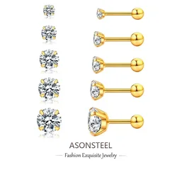 ASONSTEEL 3mm 4mm 5mm 6mm Gold Color Stainless Steel Cubic Zirconai Stud Earrings Hypoallergenic  Jewelry