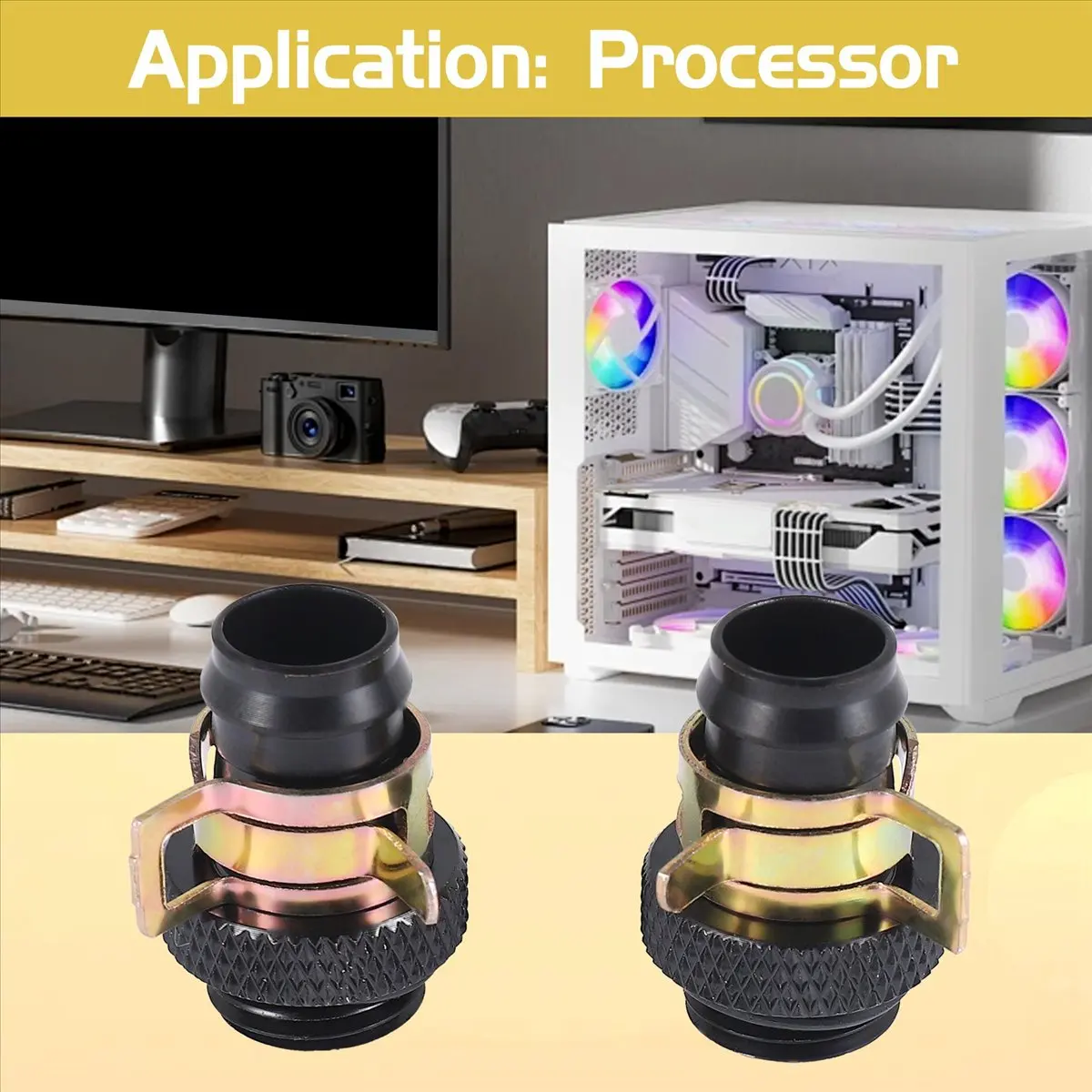 Cmpt And Acce Store Offer PC Accessories 2Pcs Barb Heatsinks Clamp For 3/8 Inch Id Tubing G1/4 Chromed Del