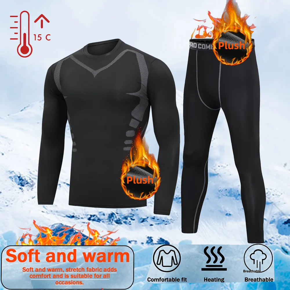 Sport-Basisschichtanzug für Herren, Flammenmuster, geeignet zum Laufen, Training, Skifahren, Radfahren, Basketball – warmer Outdoor-Anzug