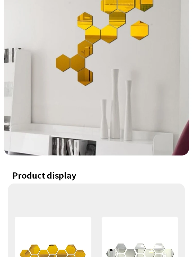 Sechseckige Acryl-Spiegel-Wandaufkleber | Selbstklebende Gold- und Silber-Acryl-Mosaikfliesen | Abnehmbare DIY-Wandsticker für die Heimdekoration – Detail 8