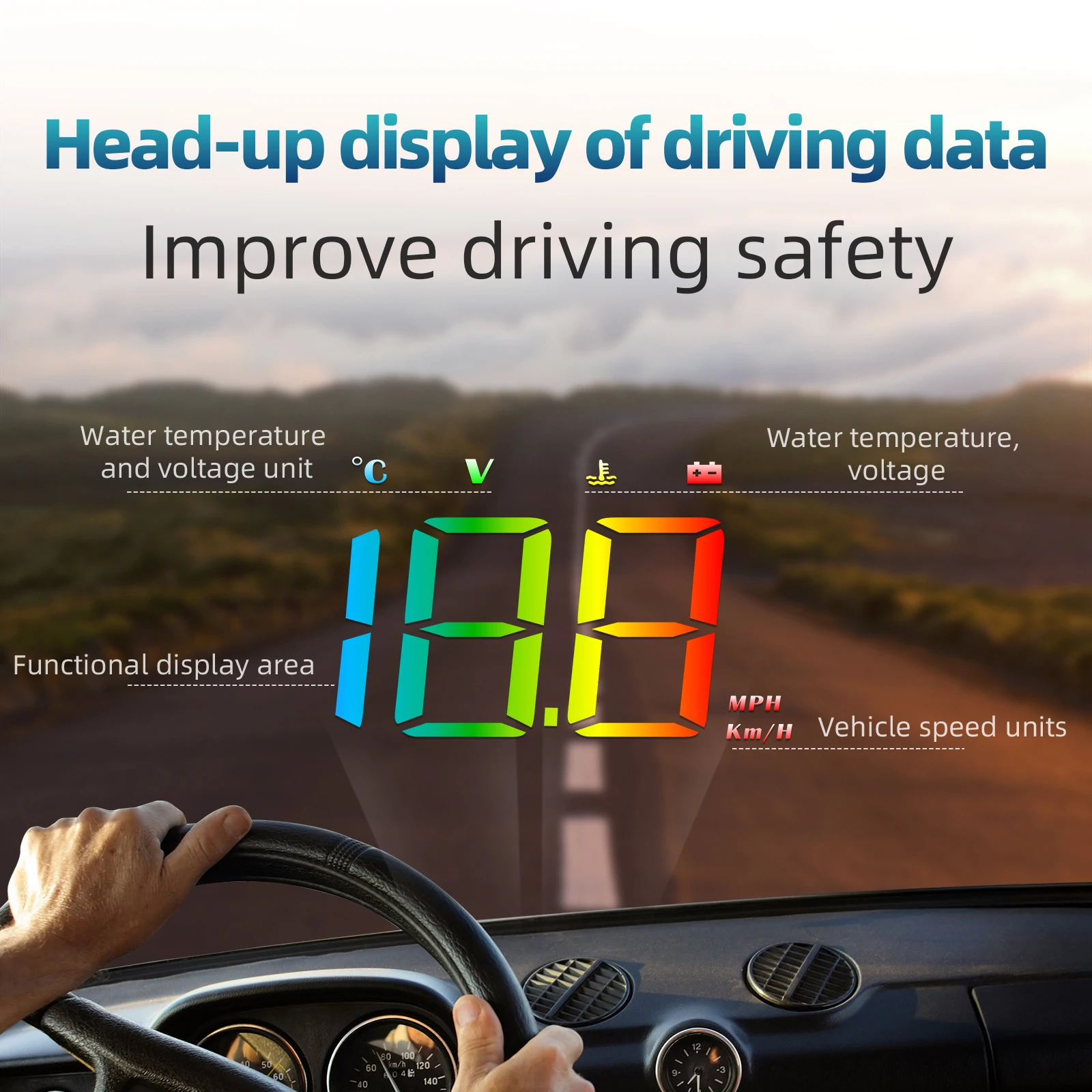 OBD Head Up Display KMH MPH Digital Speedometer Water Temp Gauge Voltage Meter Windshield Projector Color Speed Display Meter