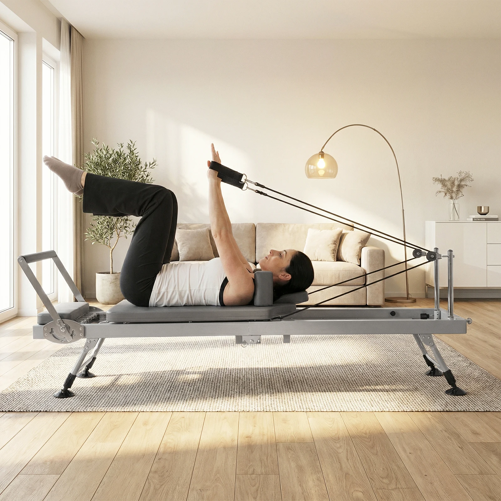 78 In Smooth Glide Carriage Reformer with Springs Resistance Portable Pilates Machine 300 LBS Capacity Suitable for All Levels
