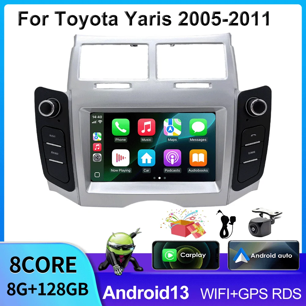 Carplay Android Auto Head Unit für Toyota Yaris XP90 Vitz Platz 2005-2011 GPS Navigation Dual Screen Auto Stereo radio Player
