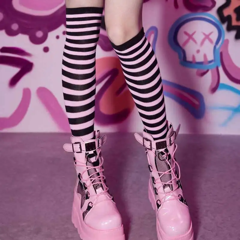 Kawaii Knee Socks Women Stripe Long Socks For Girl Sexy Knee-high Socks Cute Gothic Lolita