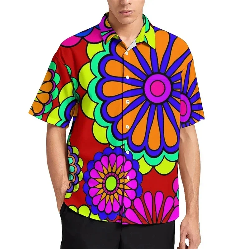 Colorful Floral Pattern Print men's Short Sleeve shirt, College wear, Bright floral, Beach Vacation shirt, Fashionable men's Shi