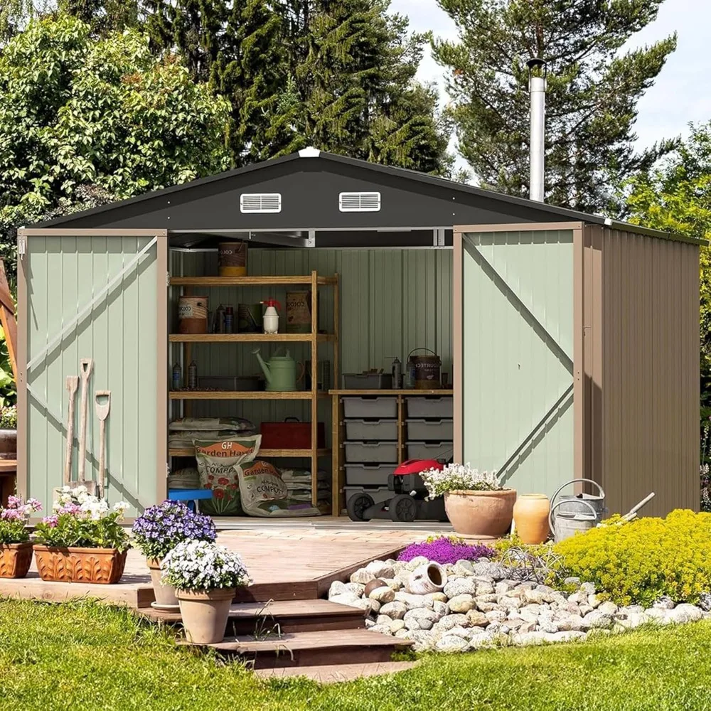 

10x8 Ft Outdoor Storage Shed, Metal Garden Storage Shed with Single Lockable Door