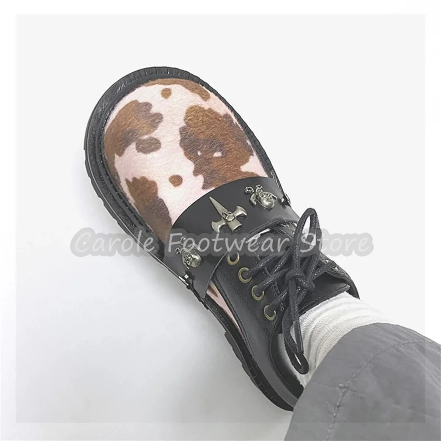 Gothic Style Skull Decor Mixed Color Men Derby Shoes Chunky Bottom Heigh Increasing Lace-Up Loafers Male Outside Dress Oxfords view 4
