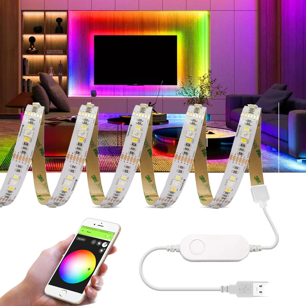 fita led com controle inteligente de voz fita fita diodo decoracao de luz de fundo 5v usb rgb 5050 tuya app flexivel tv 01