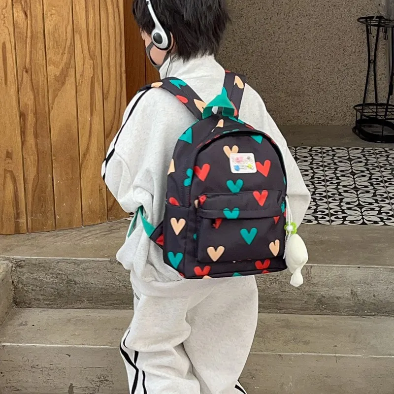 Mochila escolar cru doce amor meninos e meninas mochila impermeável náilon passeio crianças mochila leve kawaii