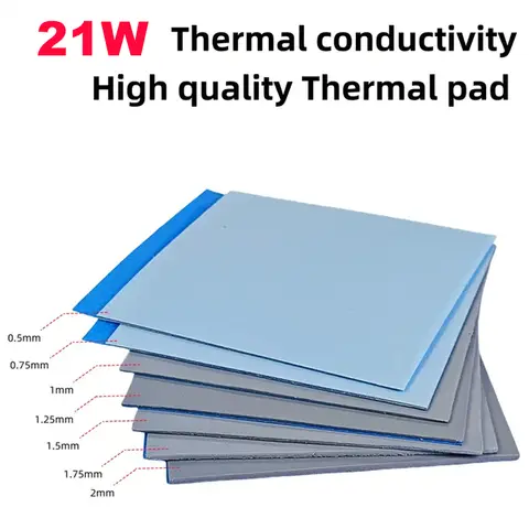 Feuille de tampon conducteur thermique souple 21W/mk 100x50, 1mm 1.5mm 2mm 3mm 100x100, tampons d'espacement thermiques en silicone pour Cpu Gpu