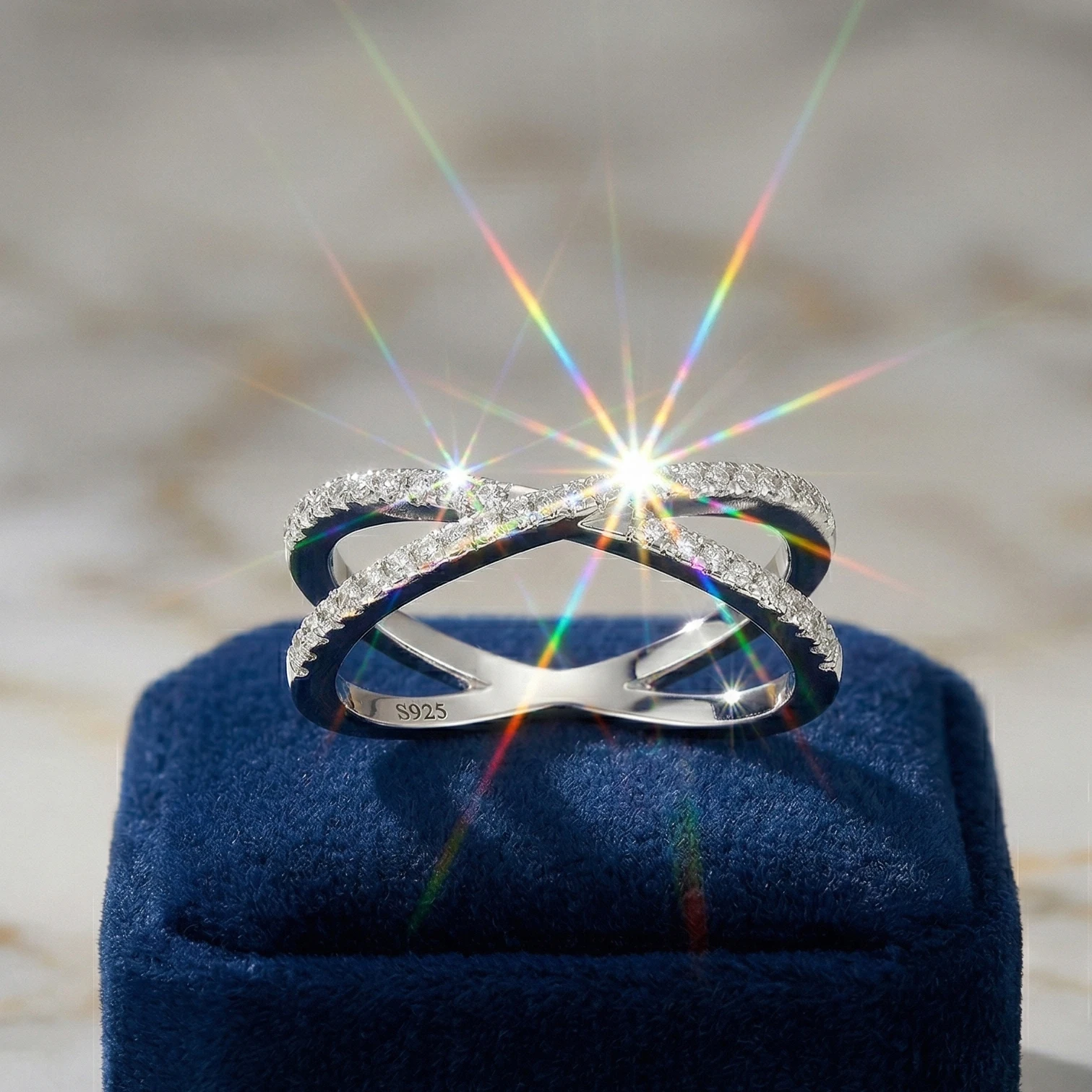 

Moissanite Ring, 925 Sterling Silver, D Color VVS1, X-Shape Crossover Design, Unisex Stackable, Couple Ring, Certificate Quality