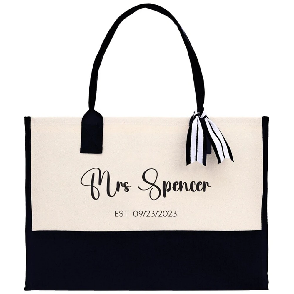 

Durable Custom Tote Bag Personalized Custom Name Mrs Canvas Tote Reusable Shopping Bag Travel Tote Outdoor Daily Use Handbag