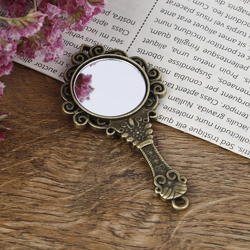 1pc Bronze Dollhouse Miniature Bathroom Furniture for 1:6 Doll Vintage Metal Frame Mirror Approx 6.8*3.5cm