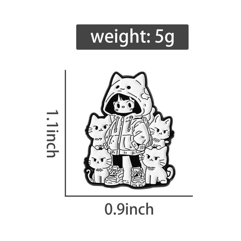 Cartoon Anime Girl & Cat Brooch Enamel Pins Cute Animal Cat Metal Brooches Backpack Lapel Badge Jewelry Gift for Kids Friends