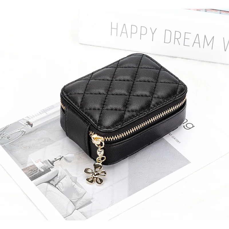 Lipstick Bag Sheepskin Leather Mini Portable Compact Makeup Belt Mirror Lipstick Box Ins Lingge Coin Coin Earphone Bag