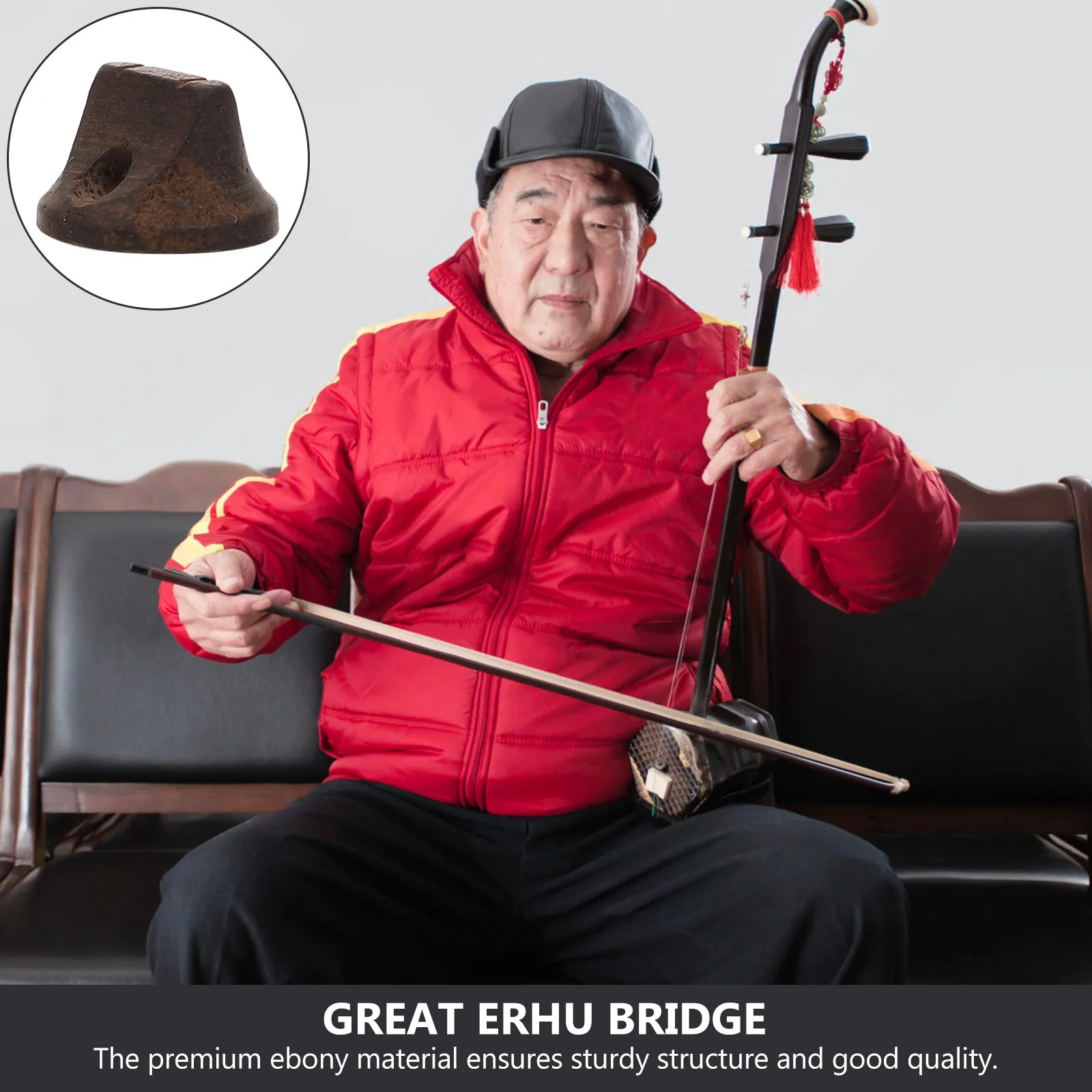 Erhu Bridge 2 Piece Set Ebony Wood Ancient Style Replacement Parts for Chinese String Musical Instrument