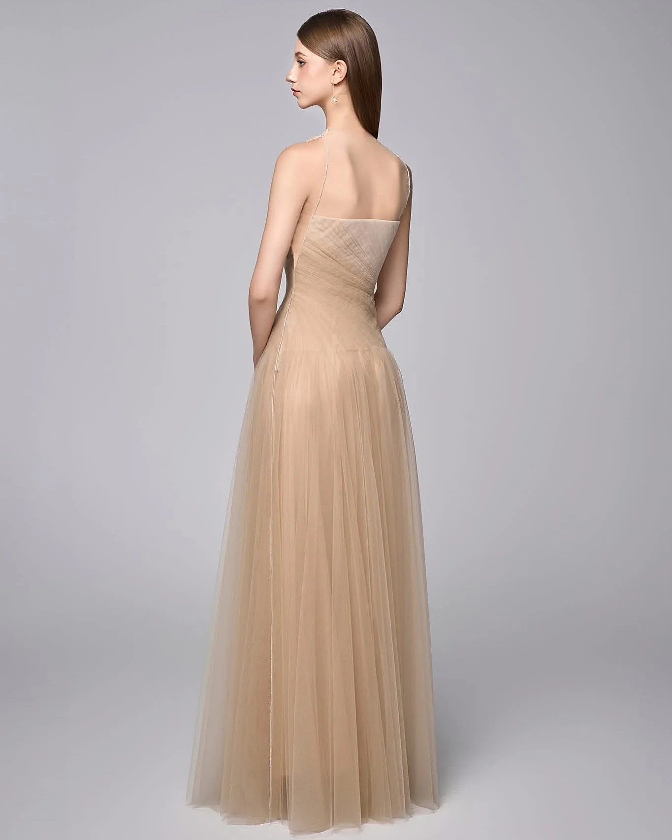 Vestido de noite de organza de renda personalizado, gola redonda, sem mangas, comprimento até o chão, banquete, festa de aniversário, saia longa formal