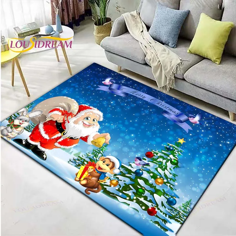 

Christmas Santa Claus Carpet Living Room Bedroom Carpet Balcony Bathroom Non-slip Door Mat Photography Props New Year's Gift