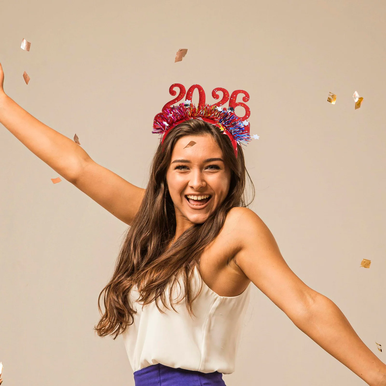 

4Pcs New Year Hairbands Glitter Tinsel Star Head Hoops Party Supplies 2026 Christmas Hair Accessories Holiday Celebration