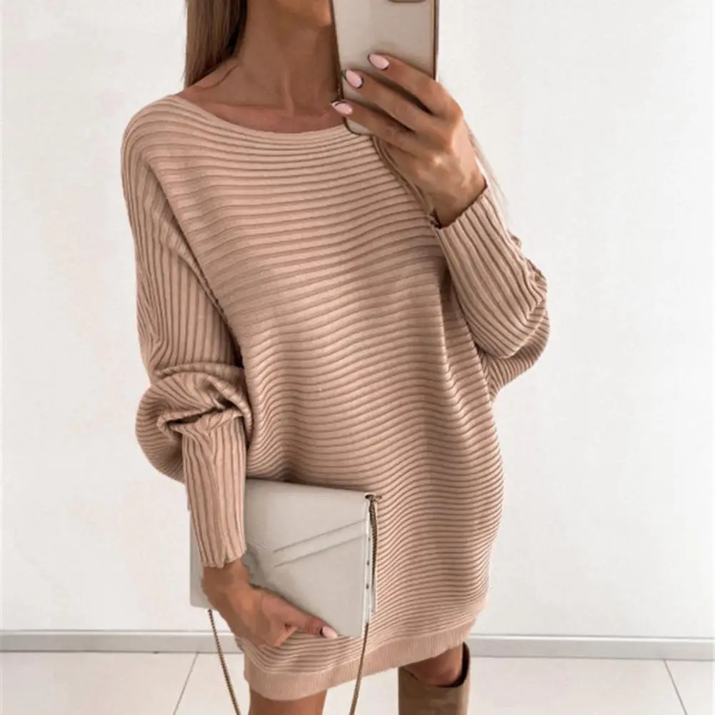 Chic Winter Dress Long Sleeves Keep Warm Above Knee Solid Color Fall Mini Dress