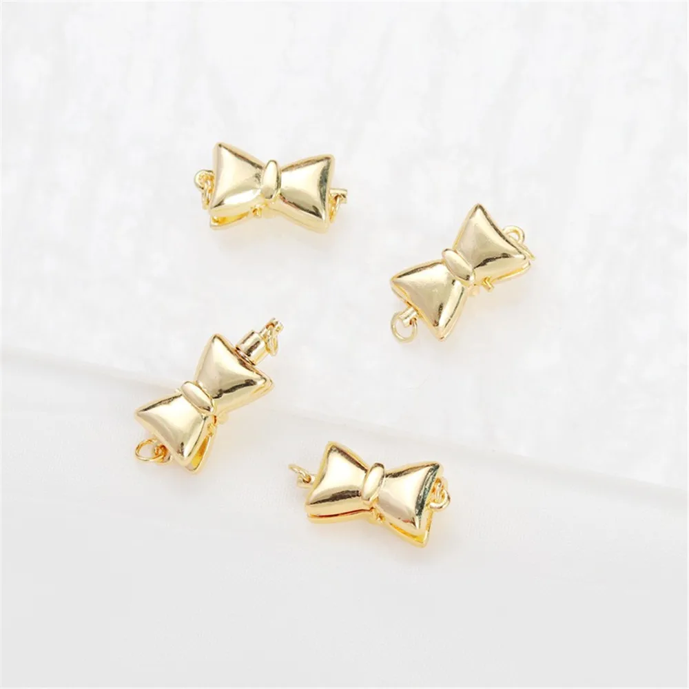 14K Gold-Wrapped Bow Magnet Buckle, 8*13mm Clip Buckle, Suction Iron Buckle, DIY Jewelry Accessories